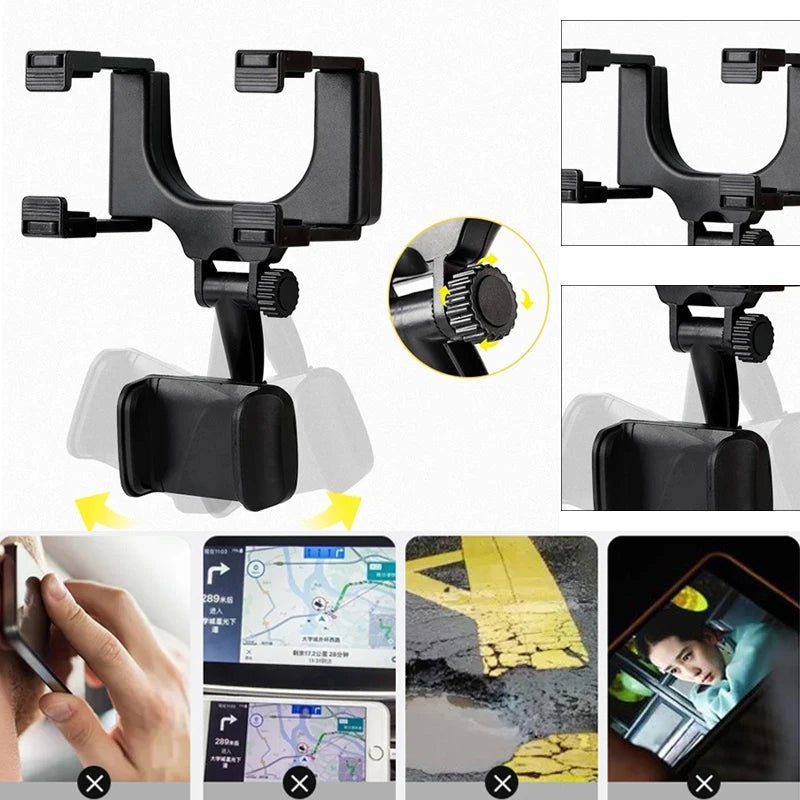 360° Car Mirror Telescopic Smart Phone Holder Mount Mobile Phone Support Stand Car GPS Adjustable Cellphone for Iphone 13 Holder - EdifyTech