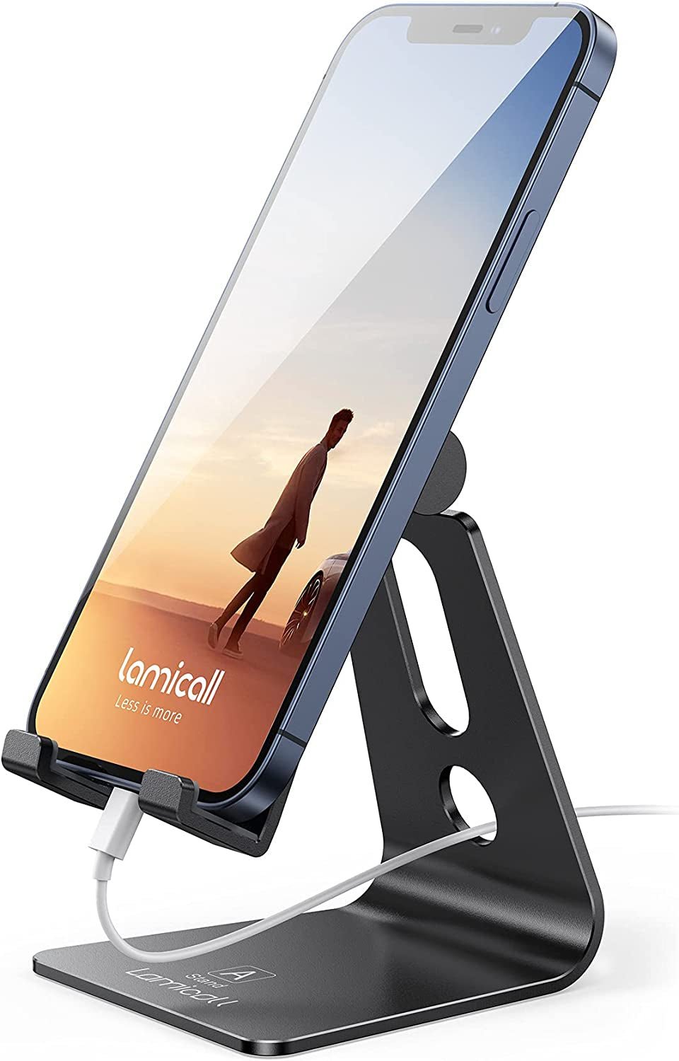 Adjustable Cell Phone Stand, Desk Phone Holder, Cradle, Dock, Compatible with Iphone 17 16 15 14 Air plus Pro Pro Max 13 12 X XS, 4 - 8" Phones, Office Accessories, All Smartphone, Black - EdifyTech