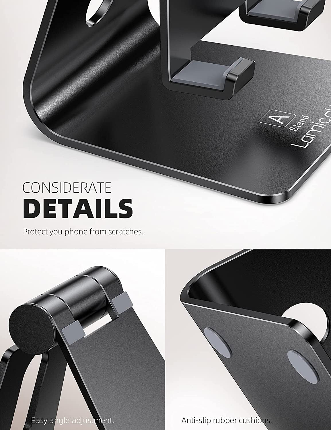 Adjustable Cell Phone Stand, Desk Phone Holder, Cradle, Dock, Compatible with Iphone 17 16 15 14 Air plus Pro Pro Max 13 12 X XS, 4 - 8" Phones, Office Accessories, All Smartphone, Black - EdifyTech