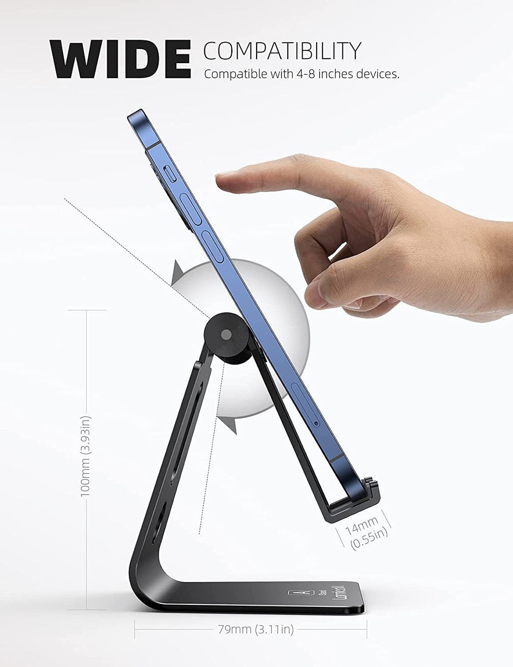 Adjustable Cell Phone Stand, Desk Phone Holder, Cradle, Dock, Compatible with Iphone 17 16 15 14 Air plus Pro Pro Max 13 12 X XS, 4 - 8" Phones, Office Accessories, All Smartphone, Black - EdifyTech