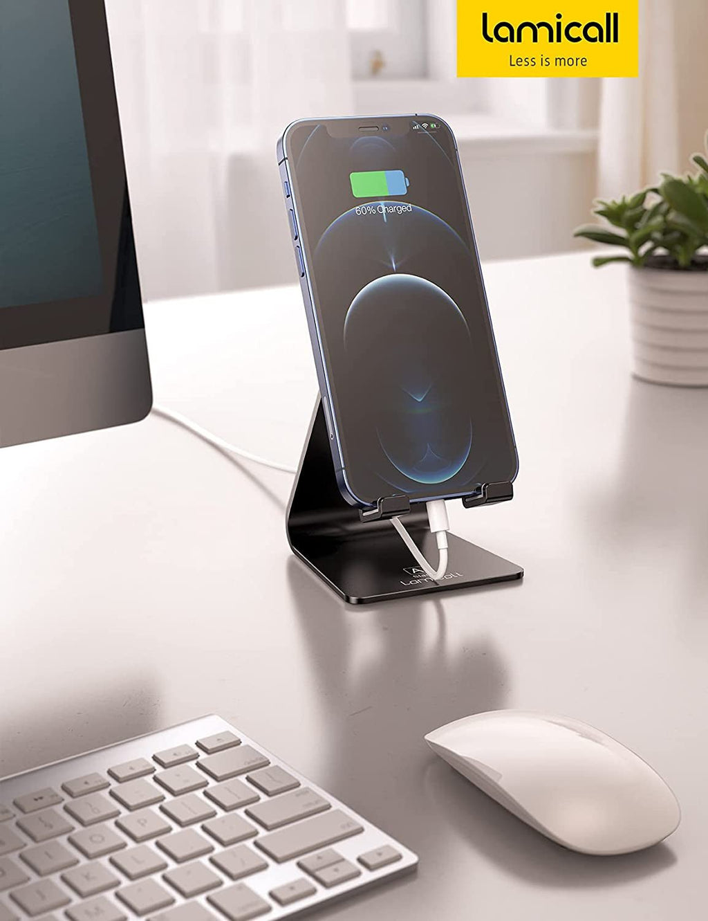 Adjustable Cell Phone Stand, Desk Phone Holder, Cradle, Dock, Compatible with Iphone 17 16 15 14 Air plus Pro Pro Max 13 12 X XS, 4 - 8" Phones, Office Accessories, All Smartphone, Black - EdifyTech