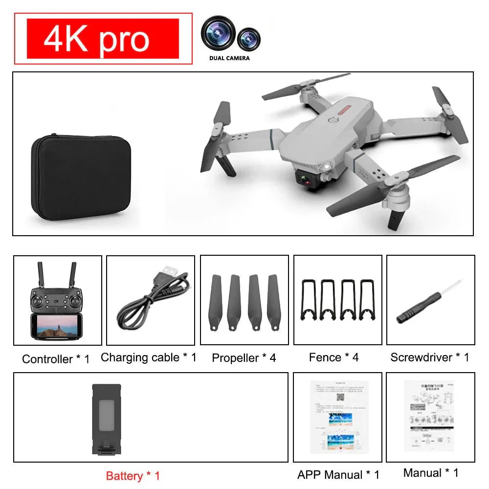 E88 Pro Foldable Quadcopter Drone - WIFI FPV, HD 4K Camera, Altitude Hold - EdifyTech