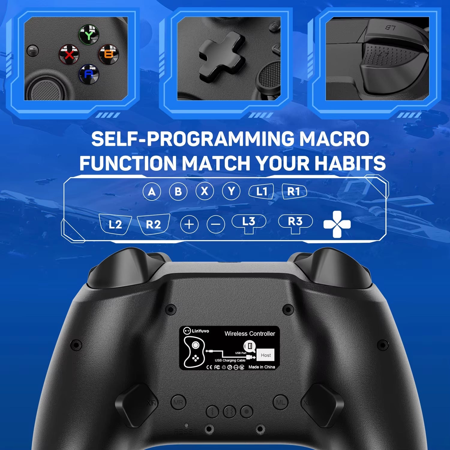 Linyuvo Wireless Controller for Switch/Pc/Ios/Android/Tesla Car,With Vibration, Motion, Turbo,Metal Joystick and LED Light - EdifyTech