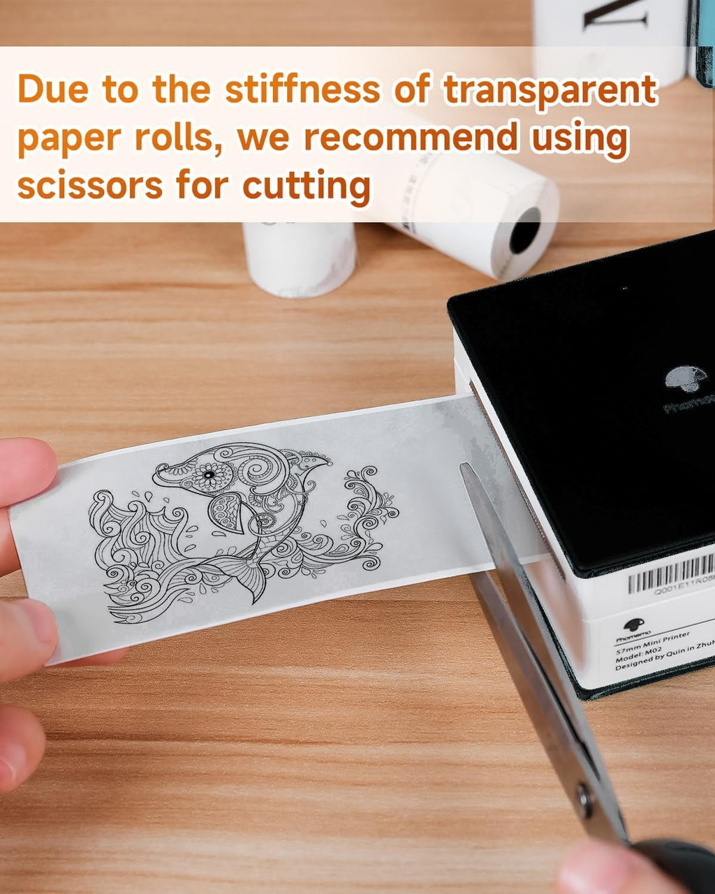 M02 Mini Sticker Printer, Bluetooth Pocket Printer Gift Suit 3 Sizes of Mixed Thermal Paper Rolls, Print Pod, Compatible with Ios & Android, Gifts for Christmas, Work, Home, Travel - Black - EdifyTech