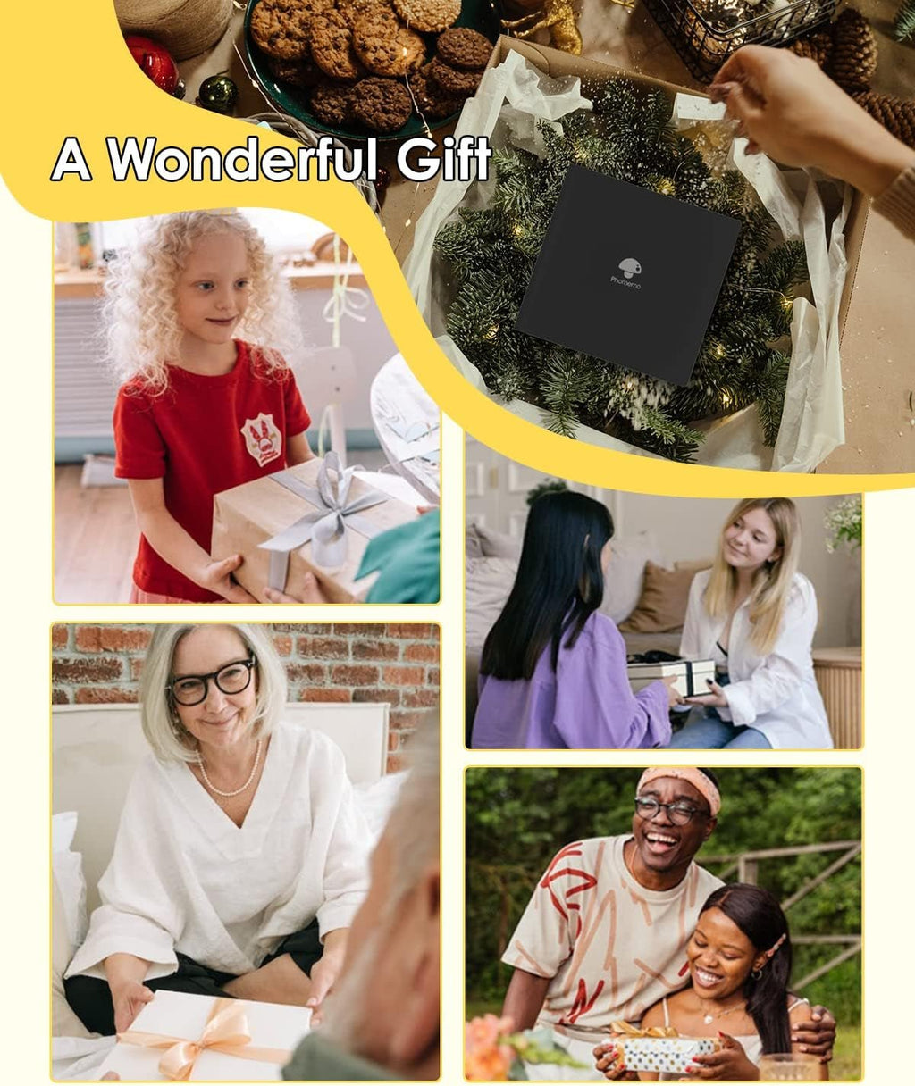 M02 Mini Sticker Printer, Bluetooth Pocket Printer Gift Suit 3 Sizes of Mixed Thermal Paper Rolls, Print Pod, Compatible with Ios & Android, Gifts for Christmas, Work, Home, Travel - Black - EdifyTech