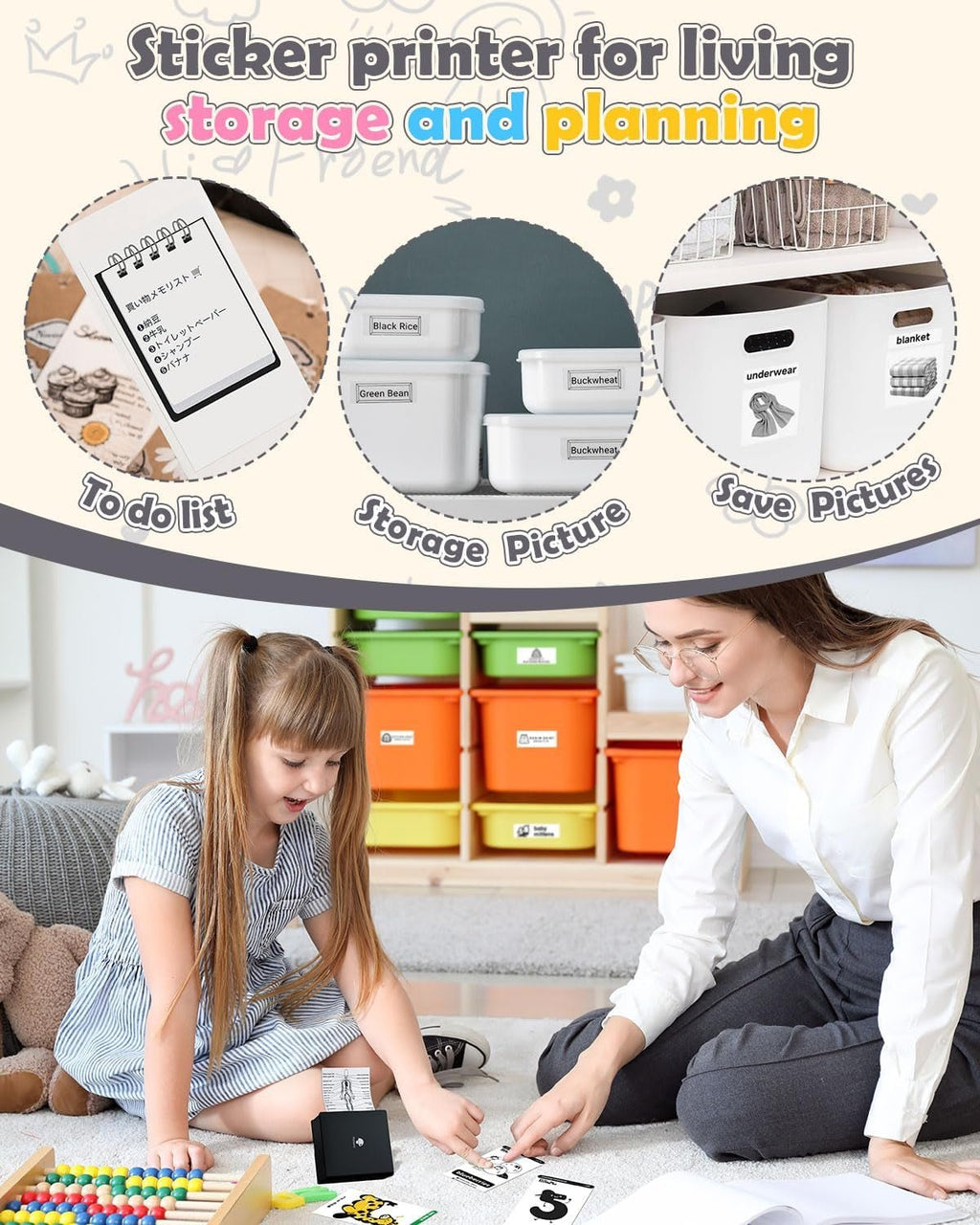 M02 Mini Sticker Printer, Bluetooth Pocket Printer Gift Suit 3 Sizes of Mixed Thermal Paper Rolls, Print Pod, Compatible with Ios & Android, Gifts for Christmas, Work, Home, Travel - Black - EdifyTech