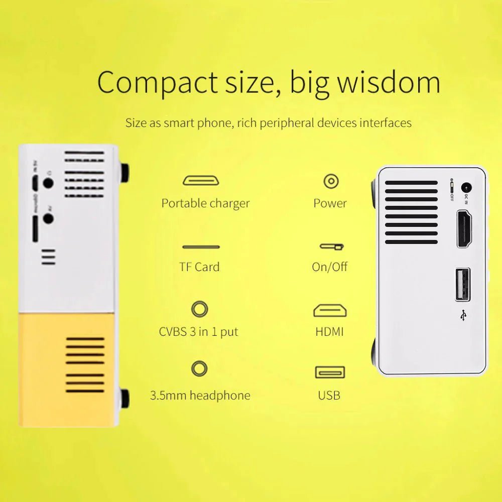 Mini Projector – 1080P Full HD Support, Portable LED Projector, 4K Video Playback, Multiple Connectivity Options - EdifyTech