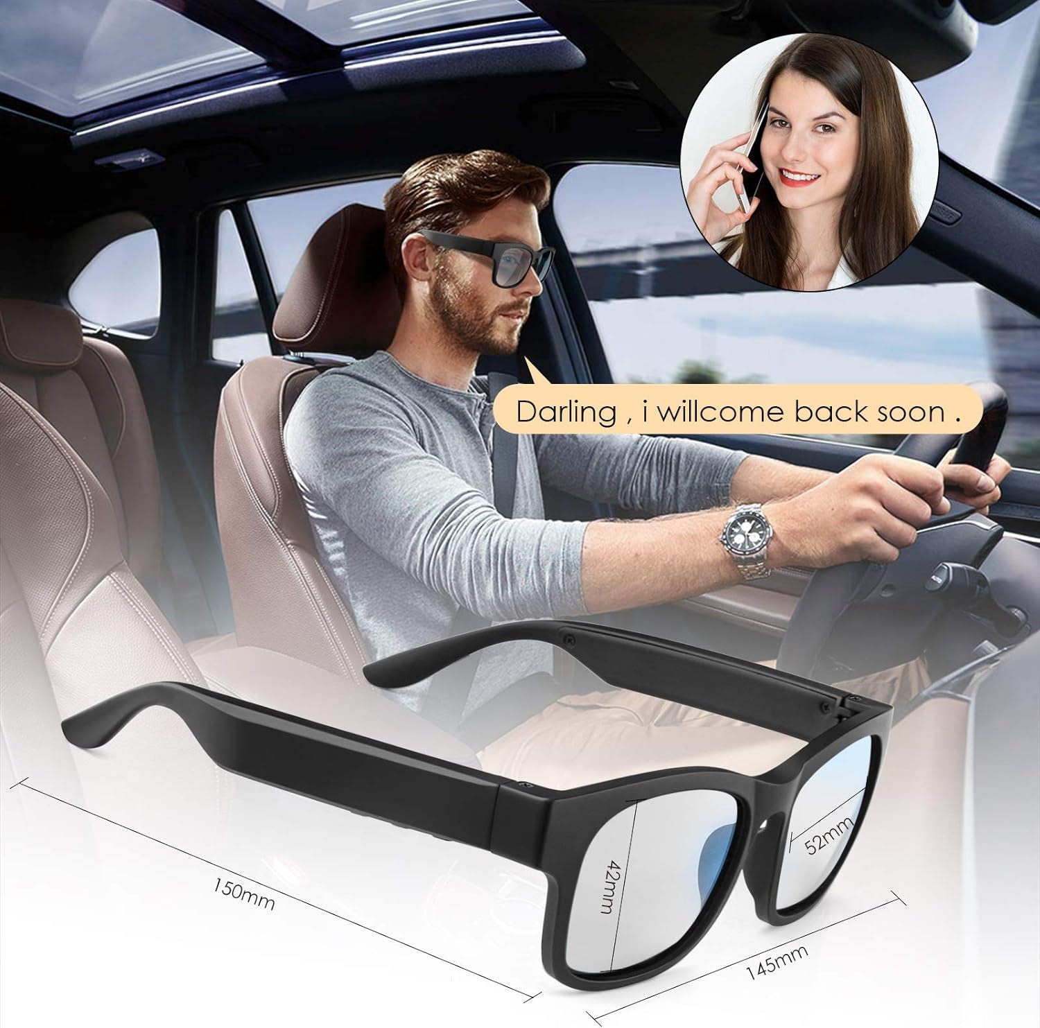 Smart Glasses Smart Audio Glasses Wireless Bluetooth Sunglasses Polarized Sunglasses IPX4 Waterproof - EdifyTech